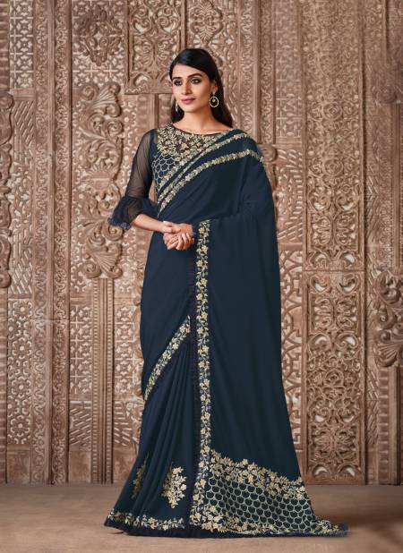 Blue Colour Latest Designer Fancy Festive Wear Embroidery Work Heavy Saree Collection 21724